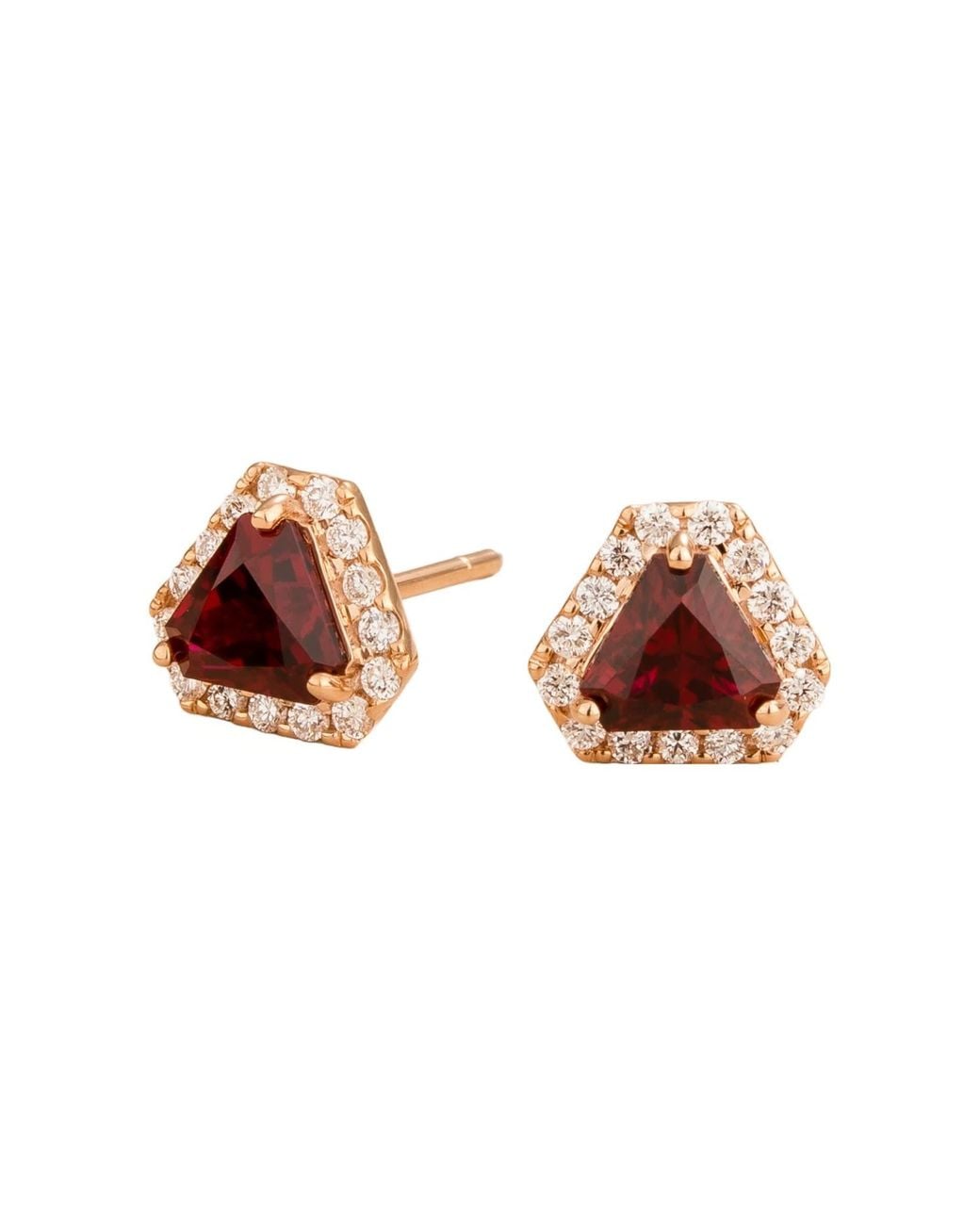 Juvetti Brown Diana Earrings In Ruby & Diamond Set With Pink Gold
