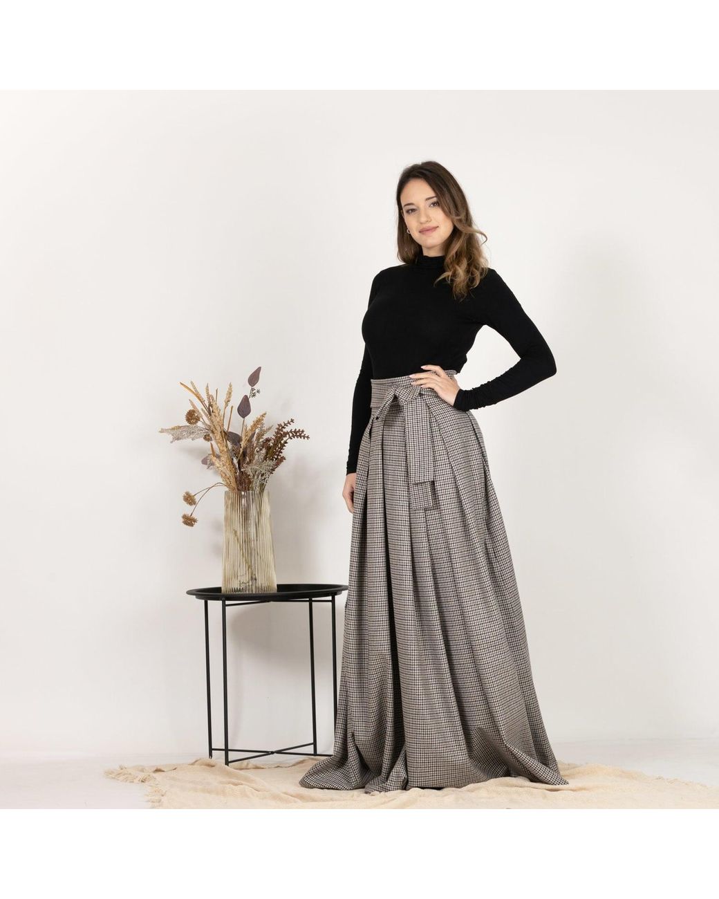 Nikka Place Gray Wool Maxi Skirt With High Waist And Bow