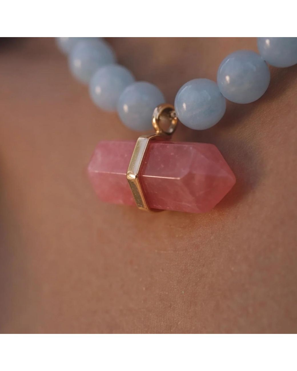 Ormiro Multicolor Avalon Watermelon Quartz Beaded Necklace