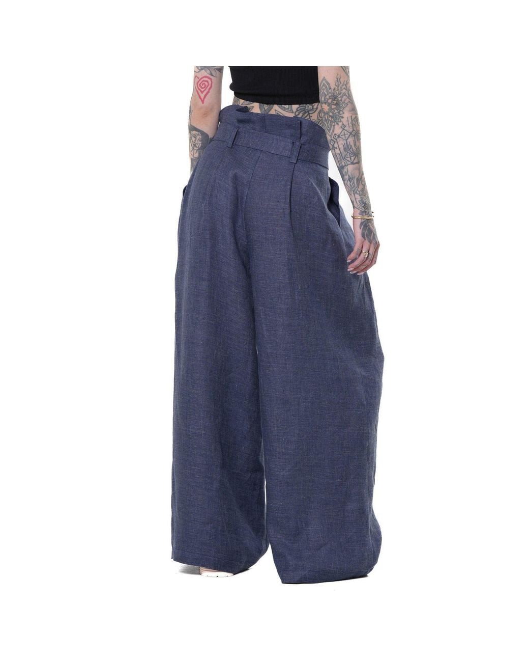 Metamorph Blue Linen Denim Wide-Leg Trousers