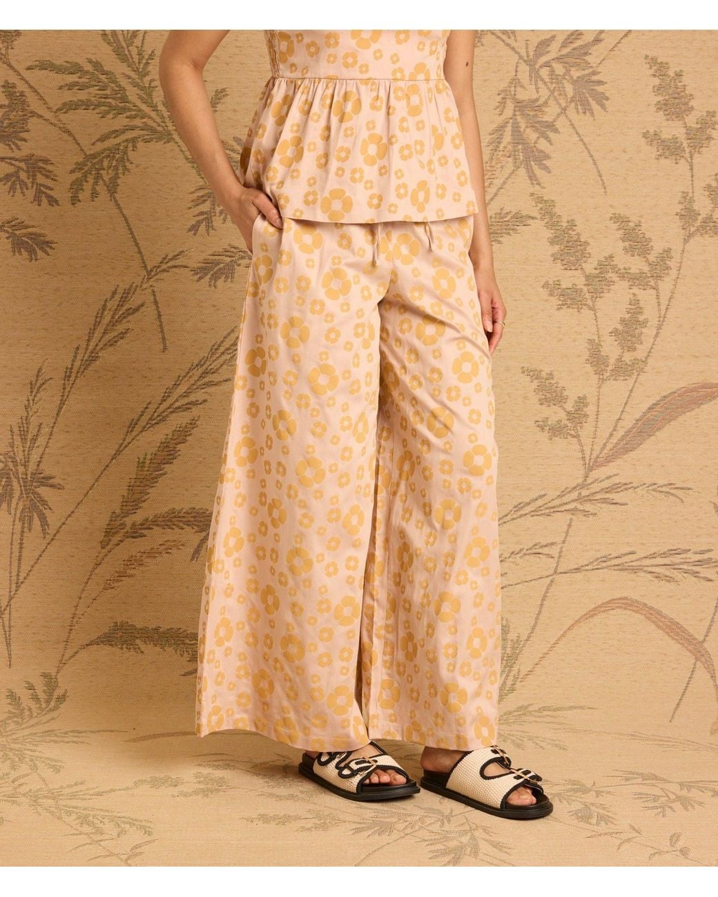 Known Supply Natural Floral Satin Pants