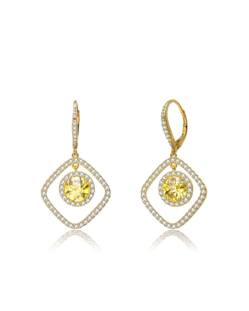 Genevive Jewelry Metallic Cz Sterling Plated Square Drop Earrings