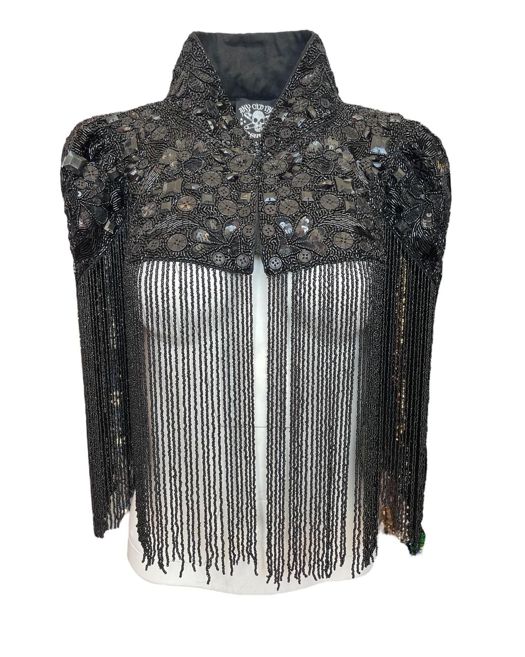 Any Old Iron Black Beaded Button Shrug