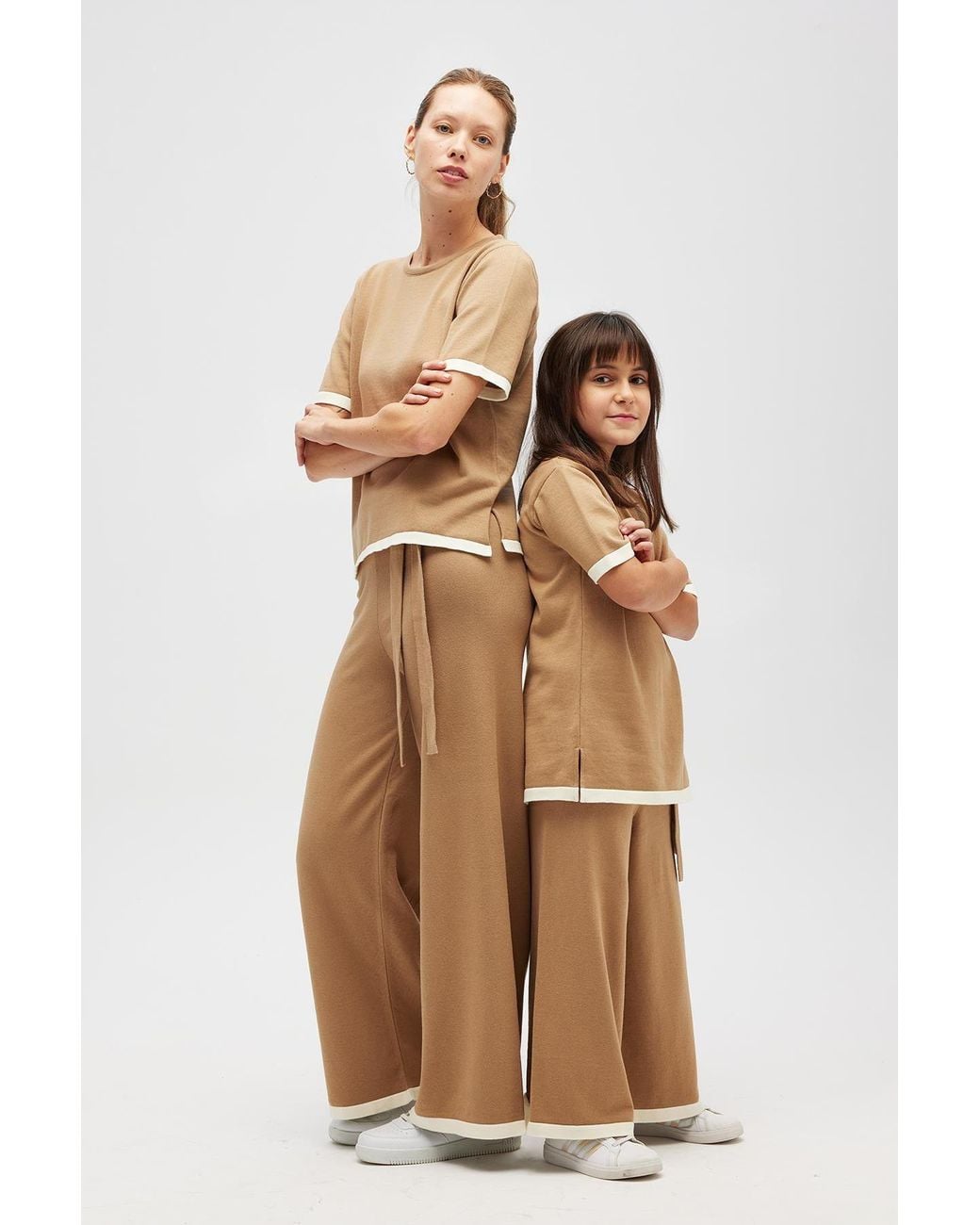 Peraluna Brown Rumi Knit Slit Cotton Blouse