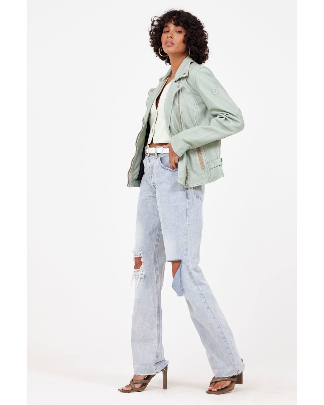 Mauritius Green Moto Leather Jacket Sofia Frosty