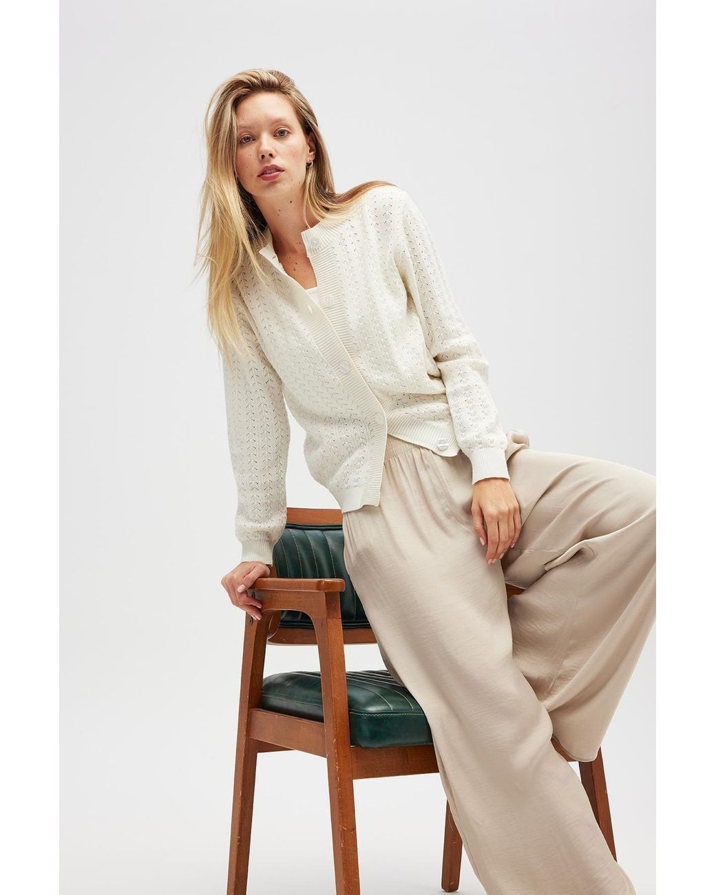 Peraluna White Zoey Embossed Knit Cardigan