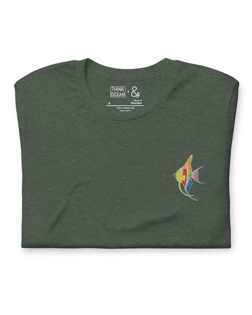 Anchor and Crew Green Forest Think Ocean Fish Fluorescence Cotton Embroidered T-Shirt