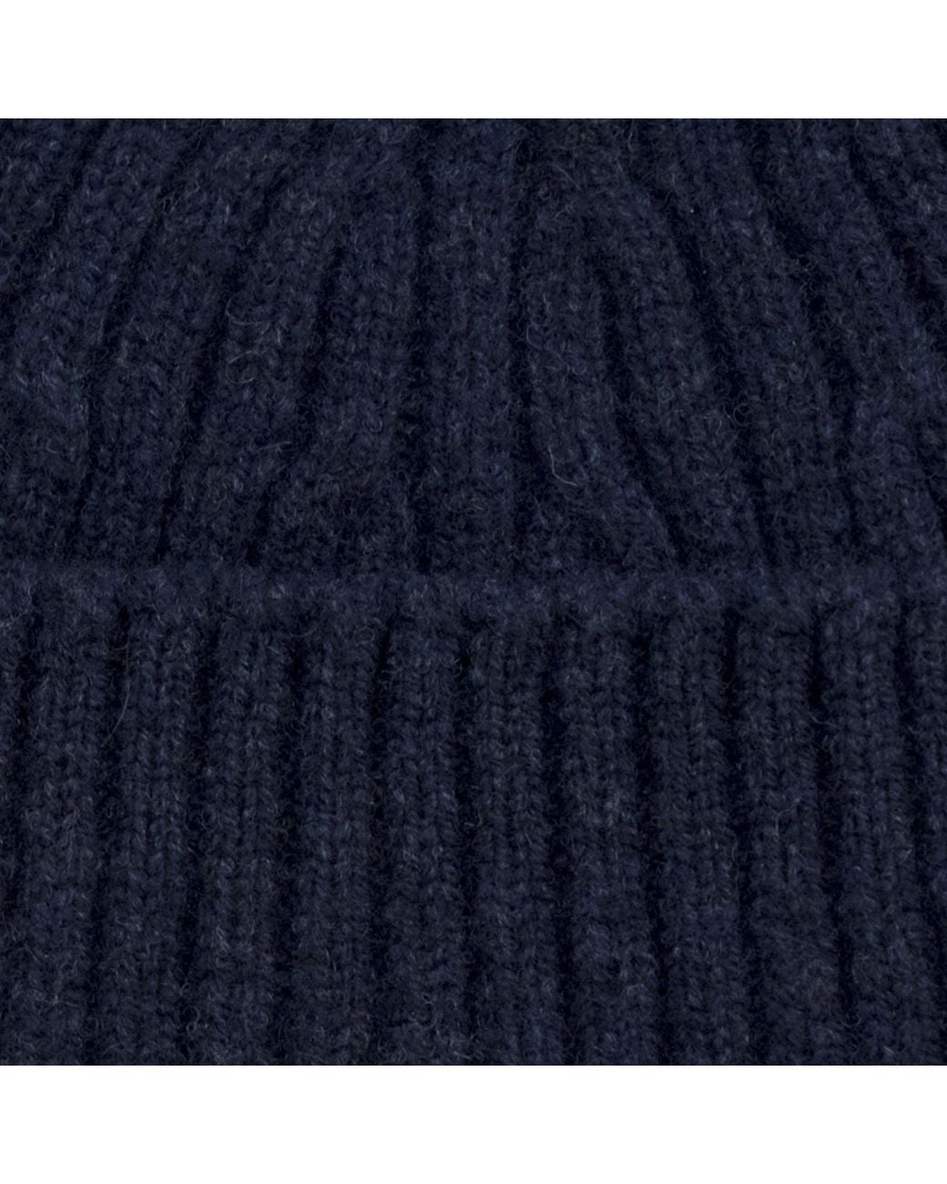 Paul James Knitwear Blue Midweight Lambswool Polperro Fisherman Beanie for men