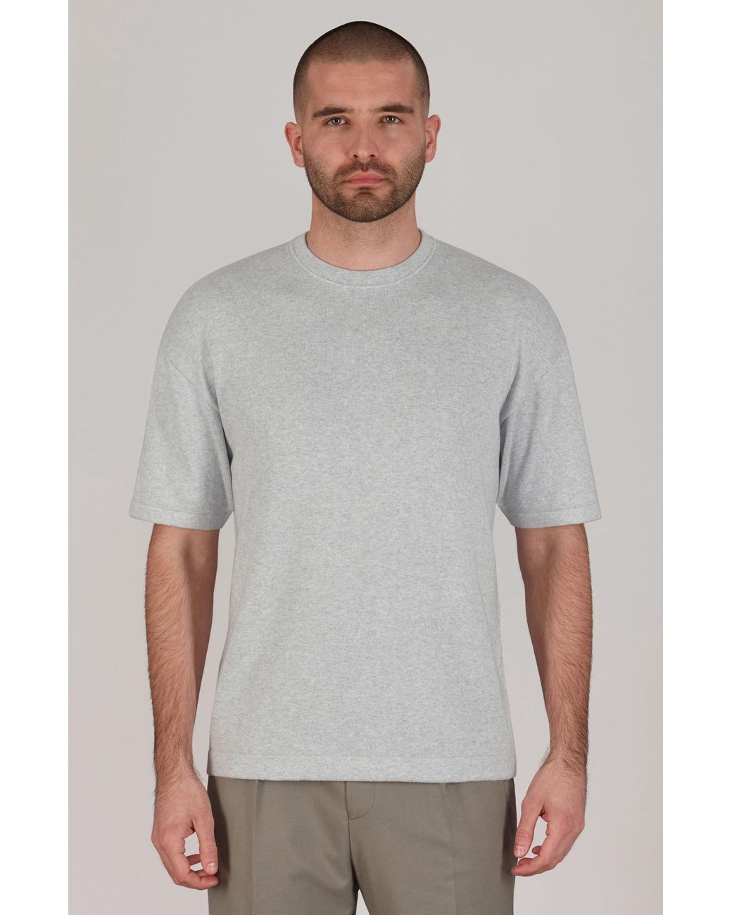Paul James Knitwear Gray Lightweight Cotton Ewan Oversized Knitted T-Shirt for men