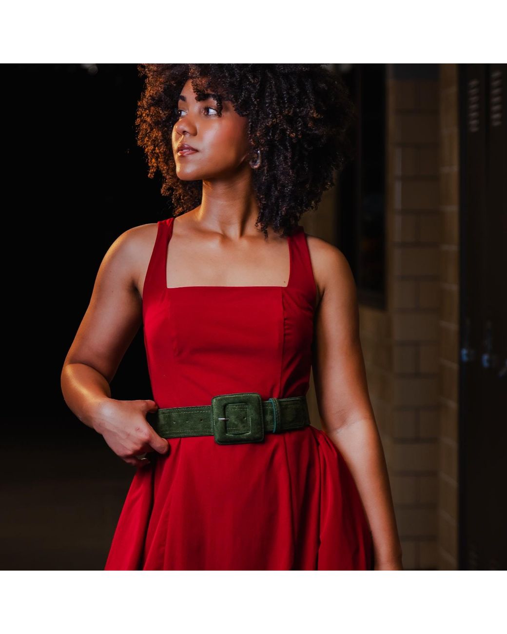 BeltBe Green Suede Square Buckle Belt