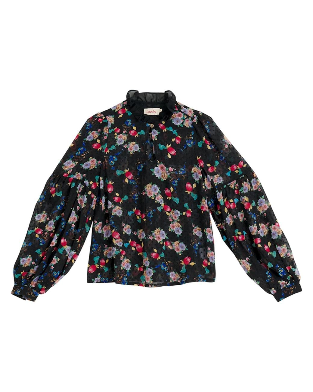 Louche Blue Masha Carpathian Florals Print Long Sleeve Blouse
