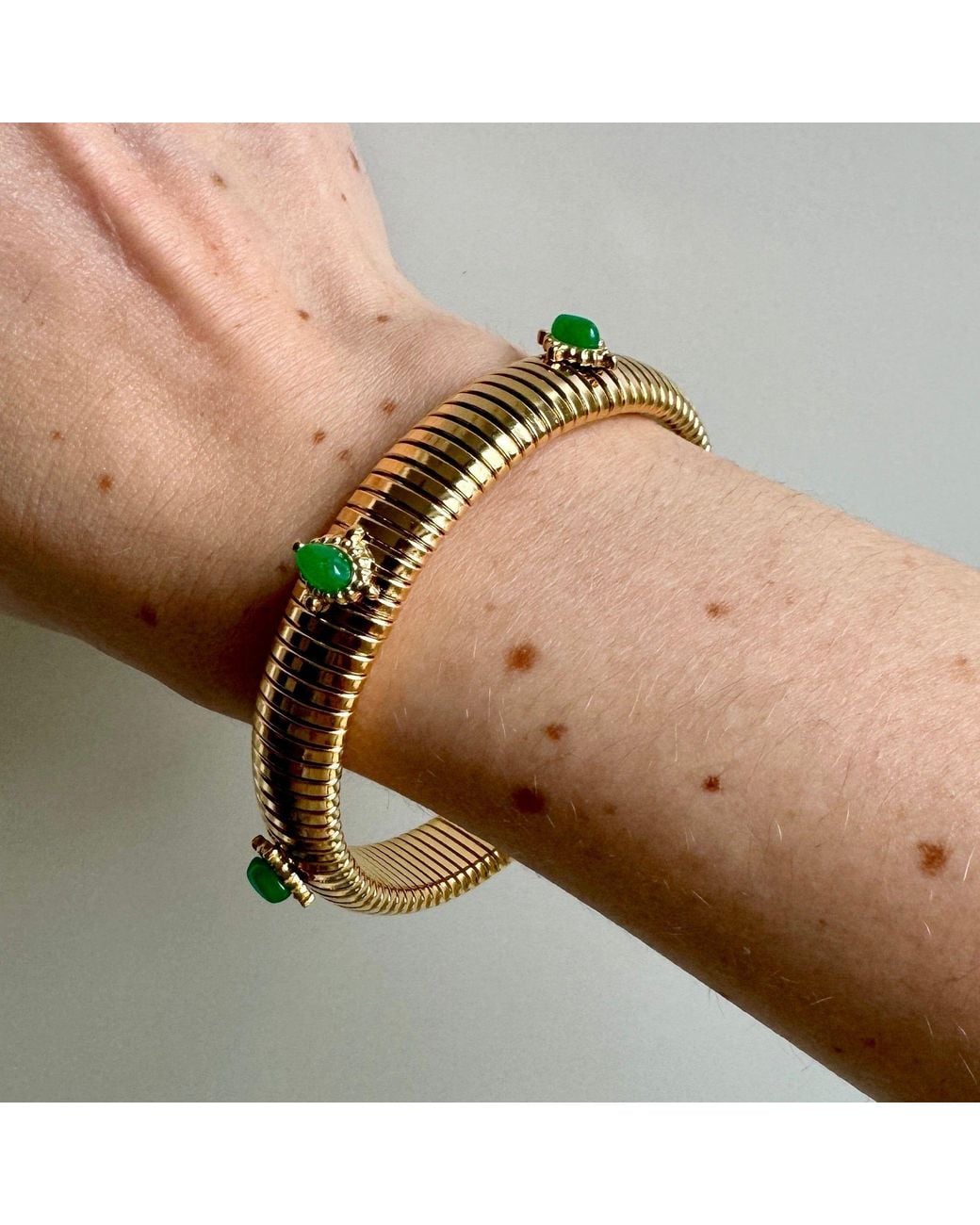 Laura Gray Green Small Stone Omega Bracelet