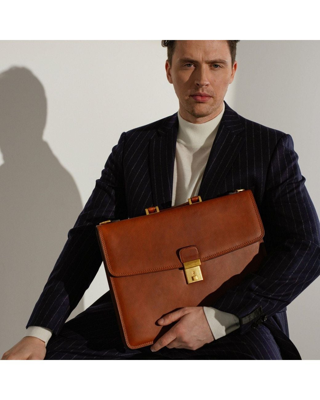 Time Resistance Brown Leather Briefcase for men