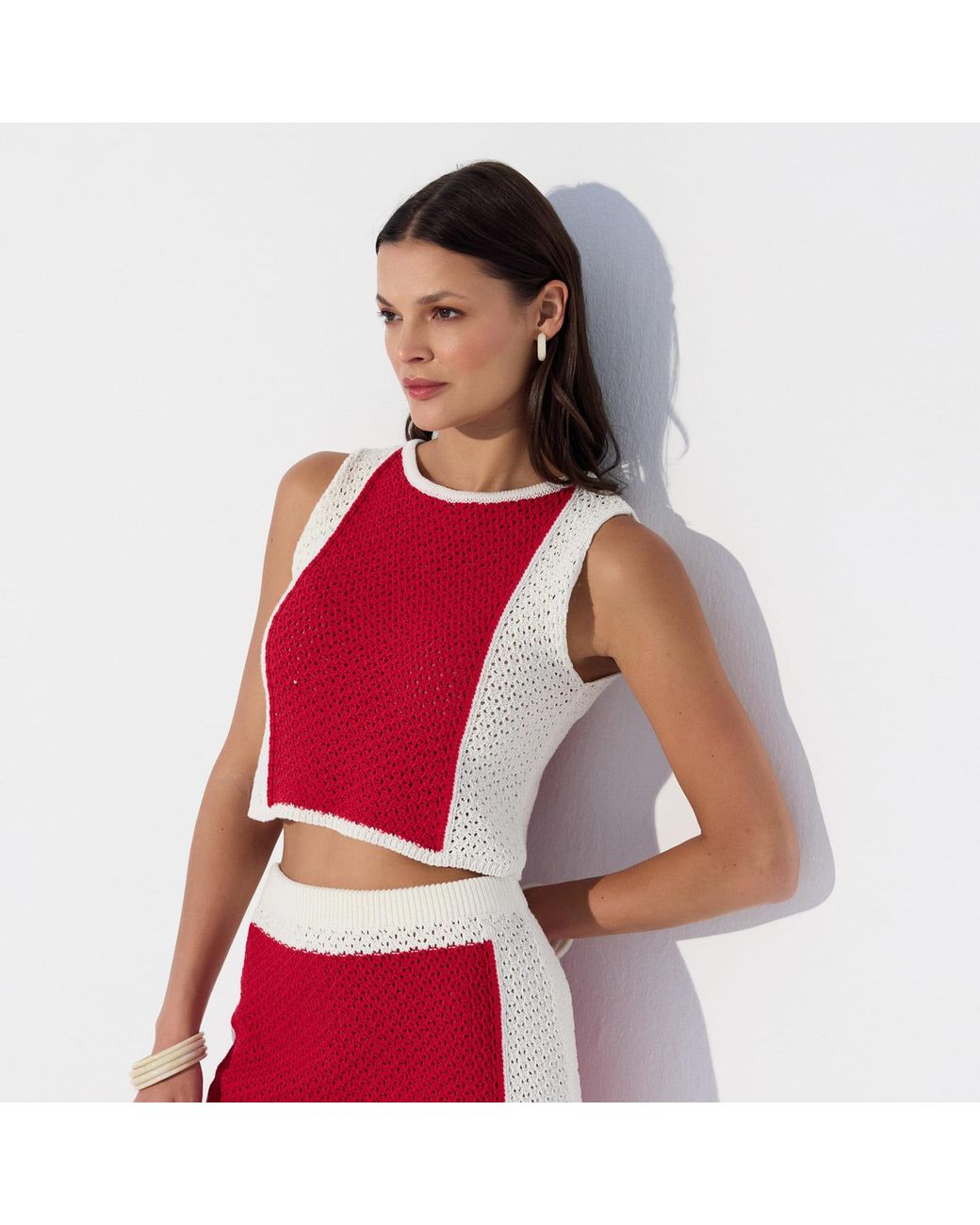 Thisisu Collection Red Nerina Colorblock Beachwear Knit Crop Top