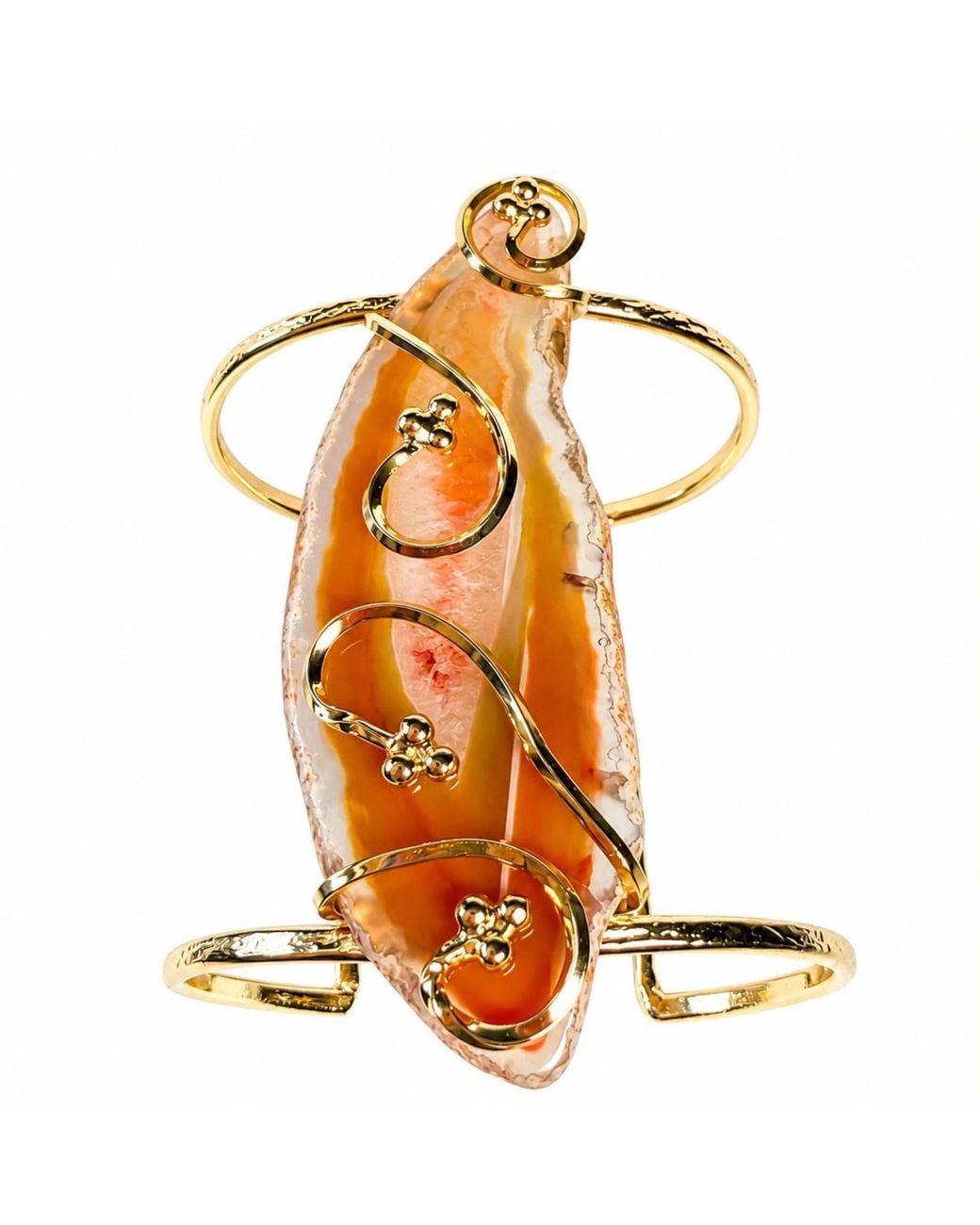 By Ozge Orange Sacred Ember Handcrafted Carnelian Agate Plated Statement Cuff Bracelet