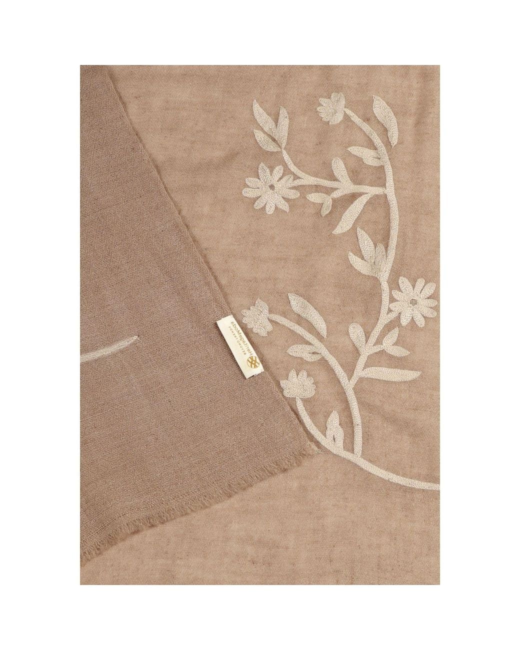 Heritagemoda Natural Neutrals Gi Certified Hand Embroidered Pashmina Cashmere Scarf