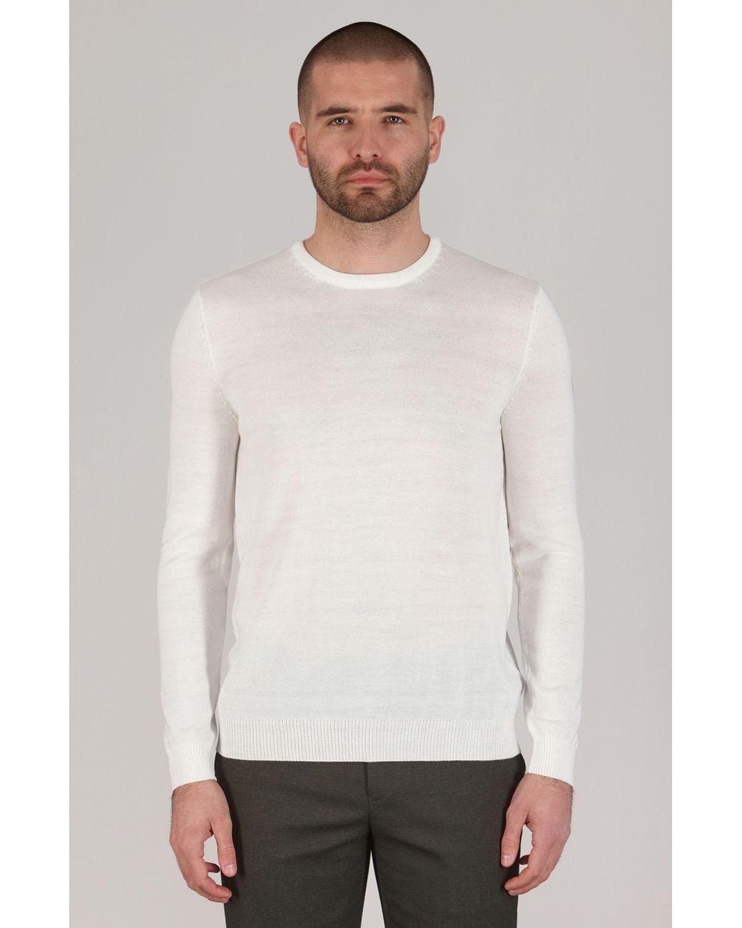 Paul James Knitwear Gray Extra Fine Merino Wool Callington Crew Neck Jumper for men