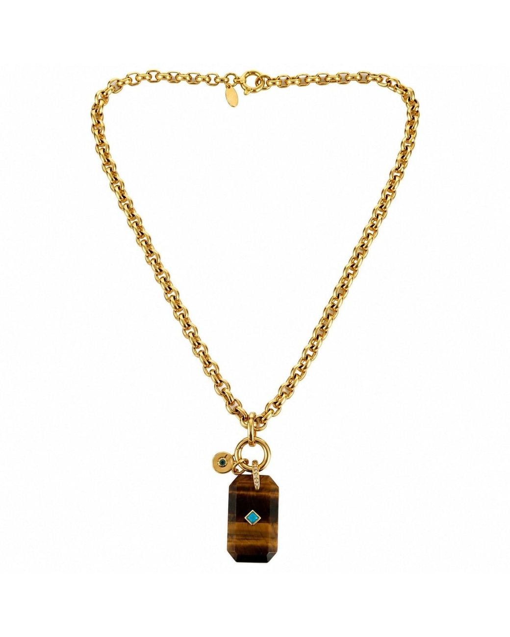 Persia Dona Jewelry Metallic Tigers Eye X Vintage Chain Necklace