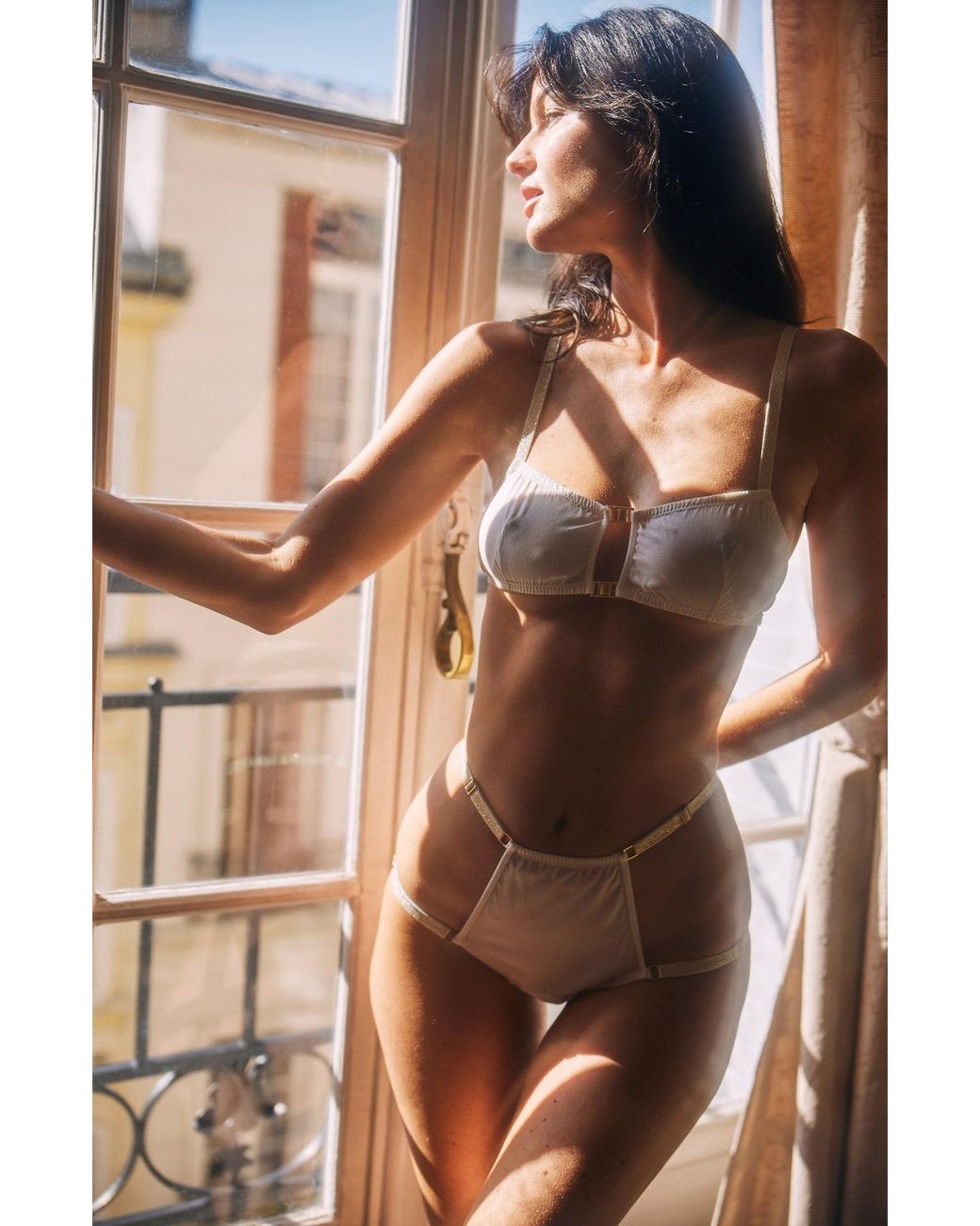 SAETA Paris White Neutrals High-Waist Silk Pantie