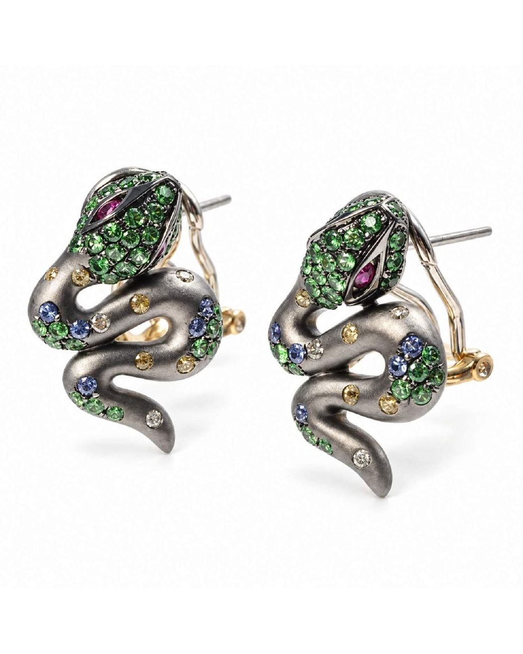 Artisan Green 18K Gemstone Snake Stud Earrings
