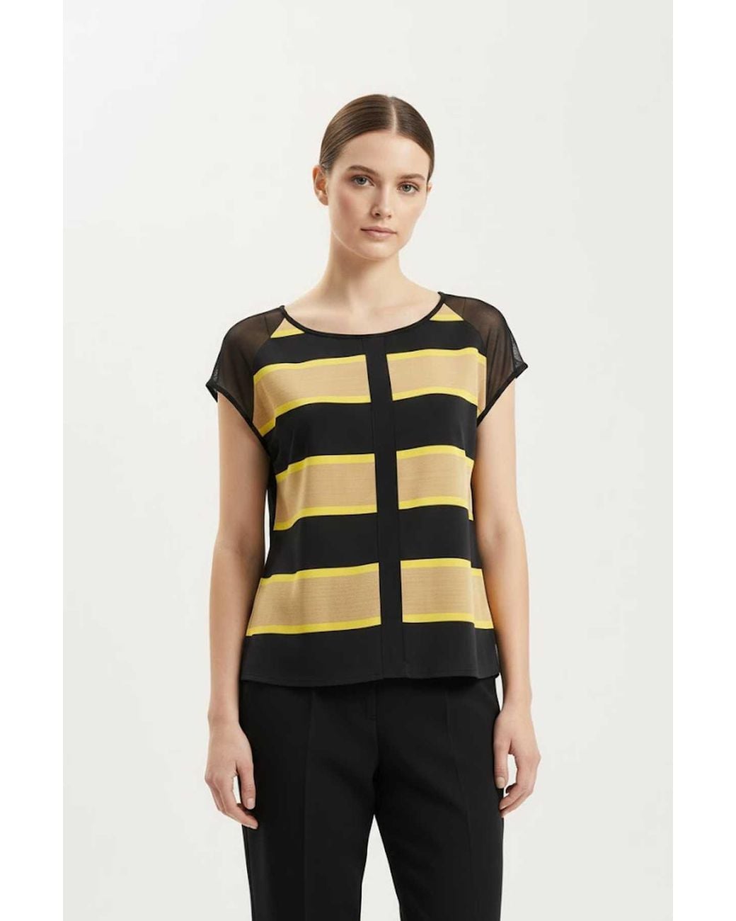 Conquista Black Sheer Stripe Contrast Top