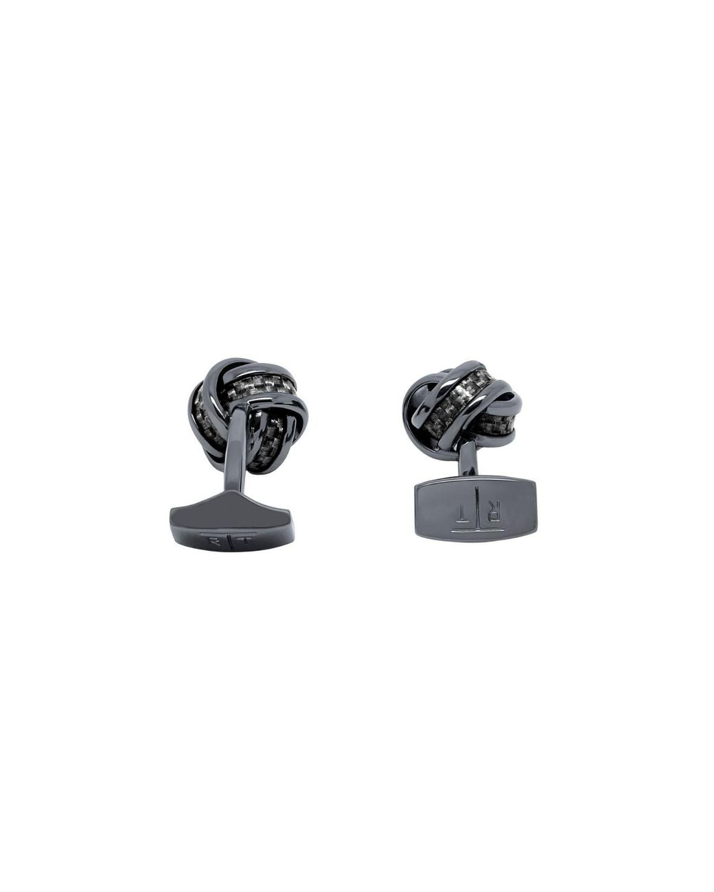 Tateossian Black Carbon Knot Cufflinks With Gunmetal Plated & Carbon Fibre for men