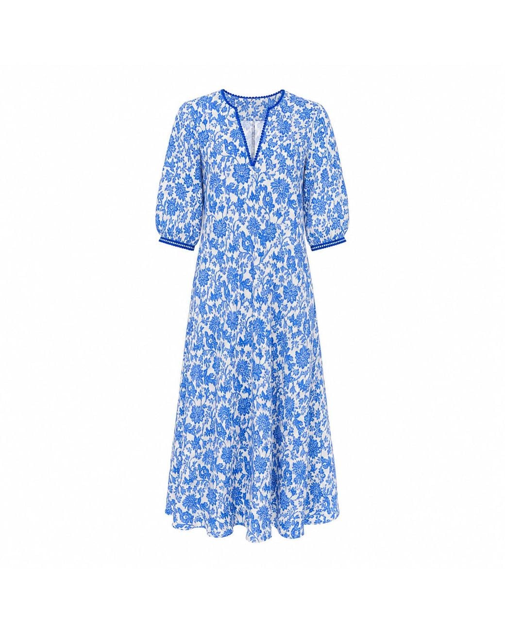 Kaminee Blue Floral Cotton Dress