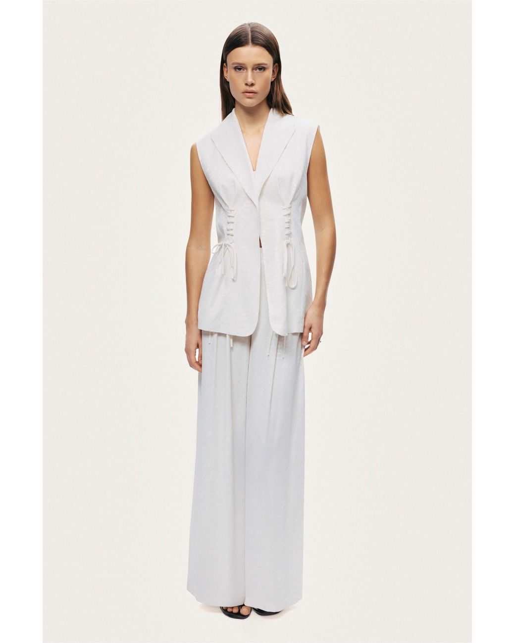 Nocturne White Lace-Up Wide-Leg Pants