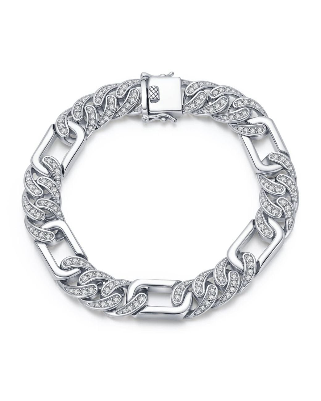Genevive Jewelry Metallic Genevive Sterling Plated With Iced Out Cubic Zirconia Oblong Curb Chain Bracelet