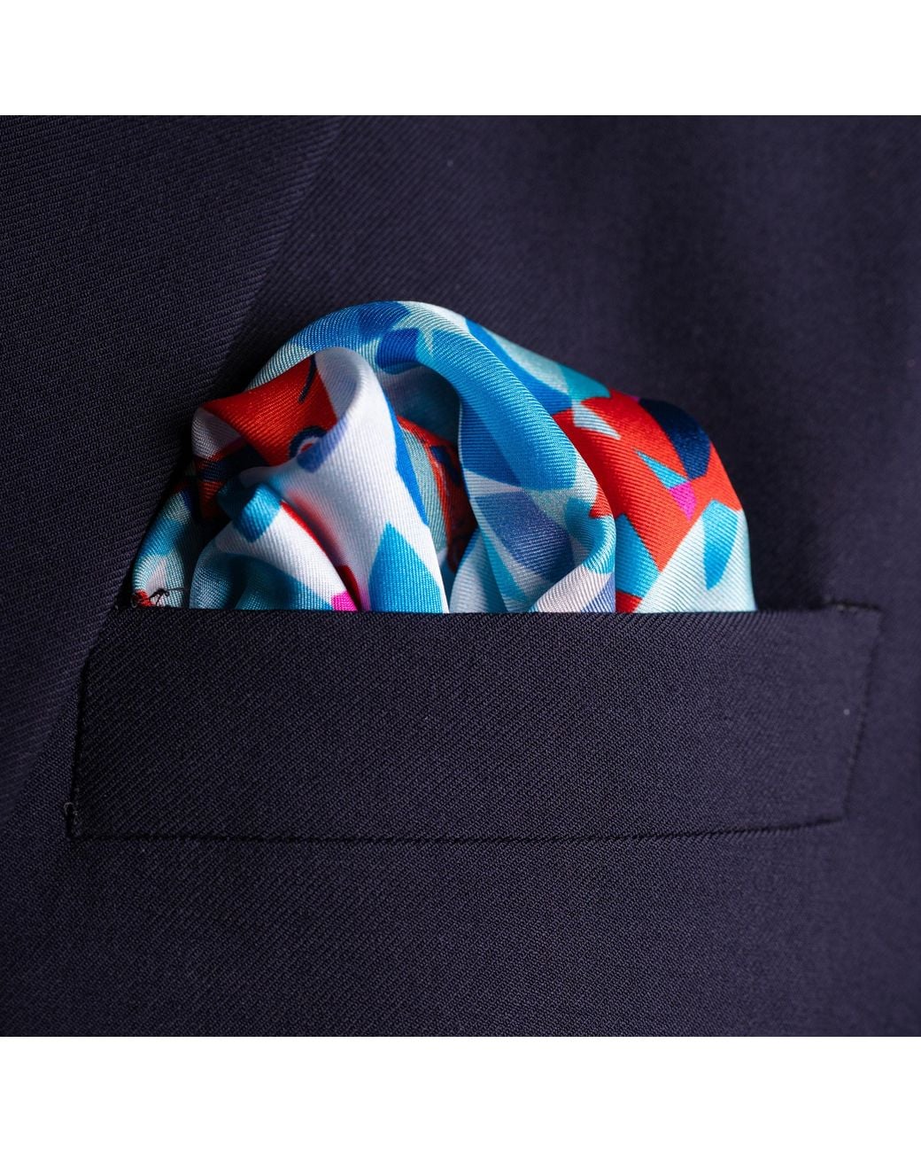 Otway & Orford Blue 'Jubilee Diamond' Aerobatics Silk Pocket Square. Full-Size for men