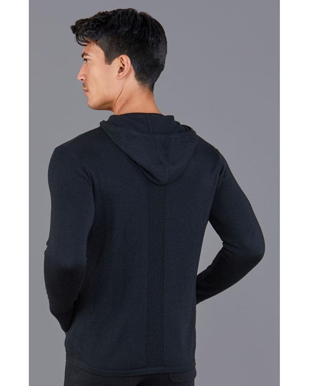 Paul James Knitwear Blue Heavyweight Merino Helios Activewear Hooded Jumper for men