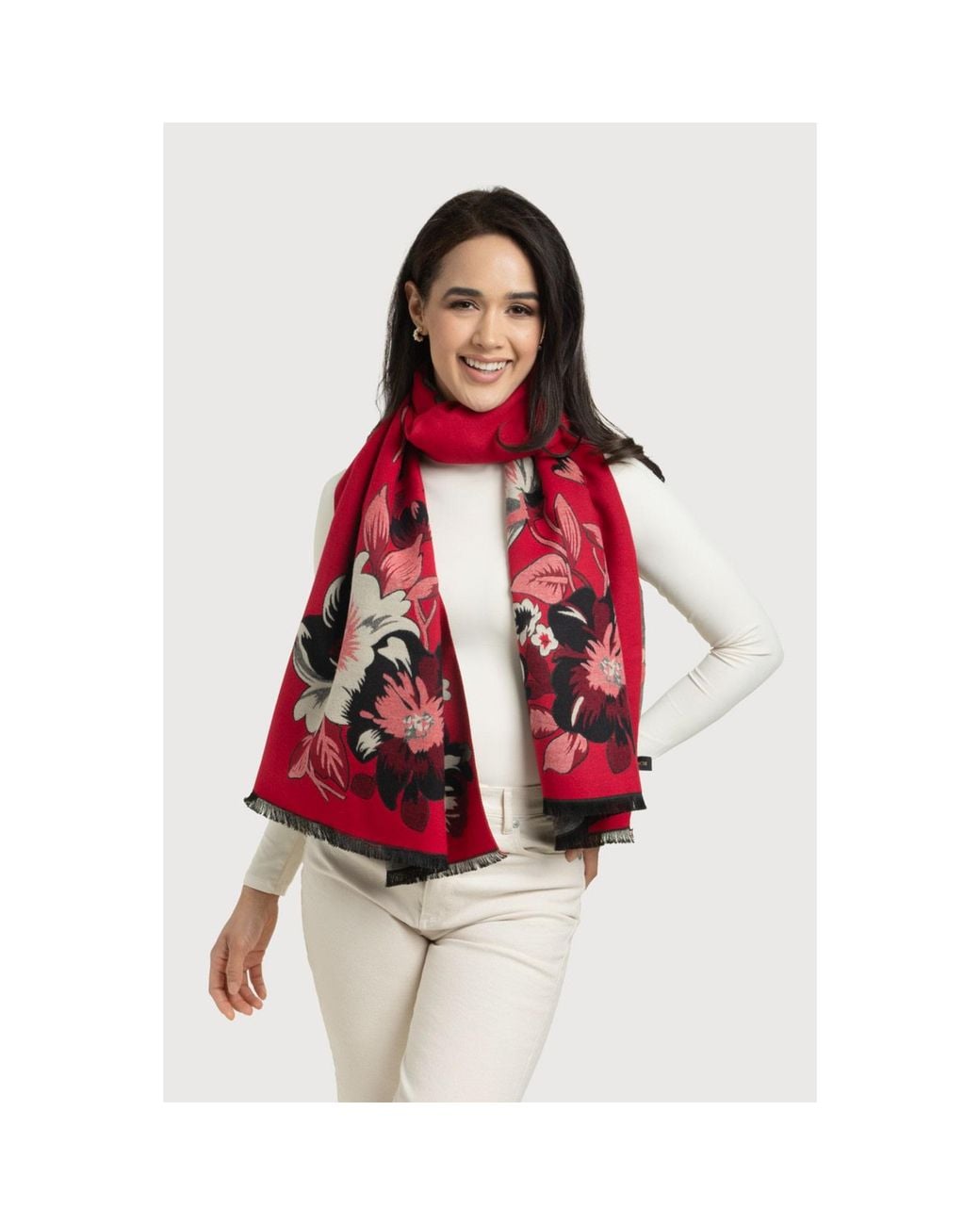 Saachi Red Flower Bloom Reversible Scarf