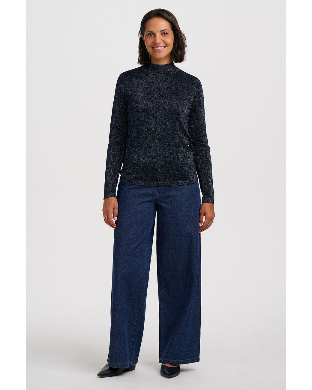 Sugarhill Blue Sarina Sparkly Knitted Turtleneck Top
