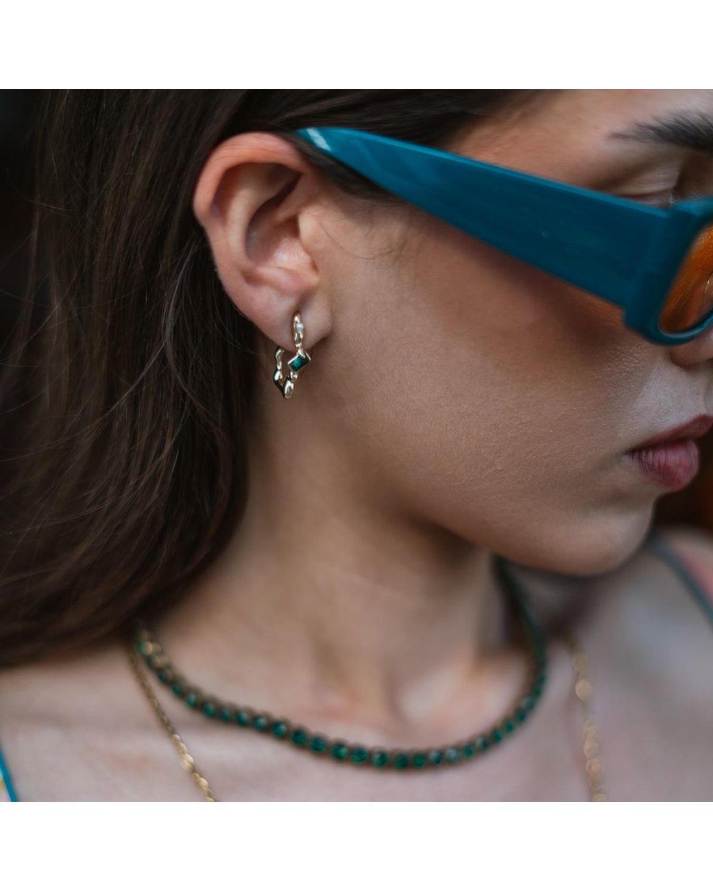 Ebru Jewelry Metallic Emerald Flow Pearl Earrings