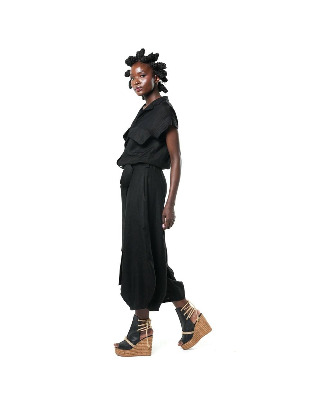 Metamorph Black Relaxed Jumpsuit With Linen
