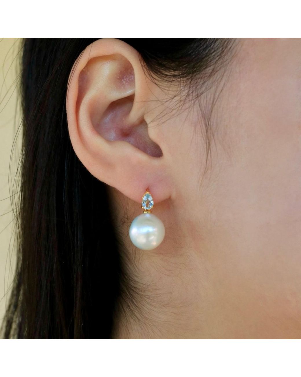 Kai Fine Jewelry Multicolor Solid Natural Aquamarine & Freshwater Round Pearl Venus Tears Convertible Drop Earrings