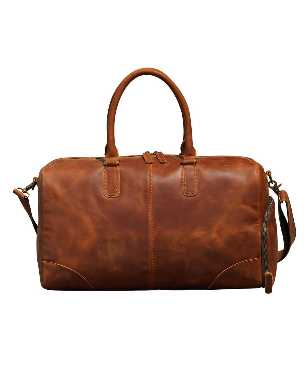 Touri Brown Genuine Leather Gym Bag With Shoe Storage