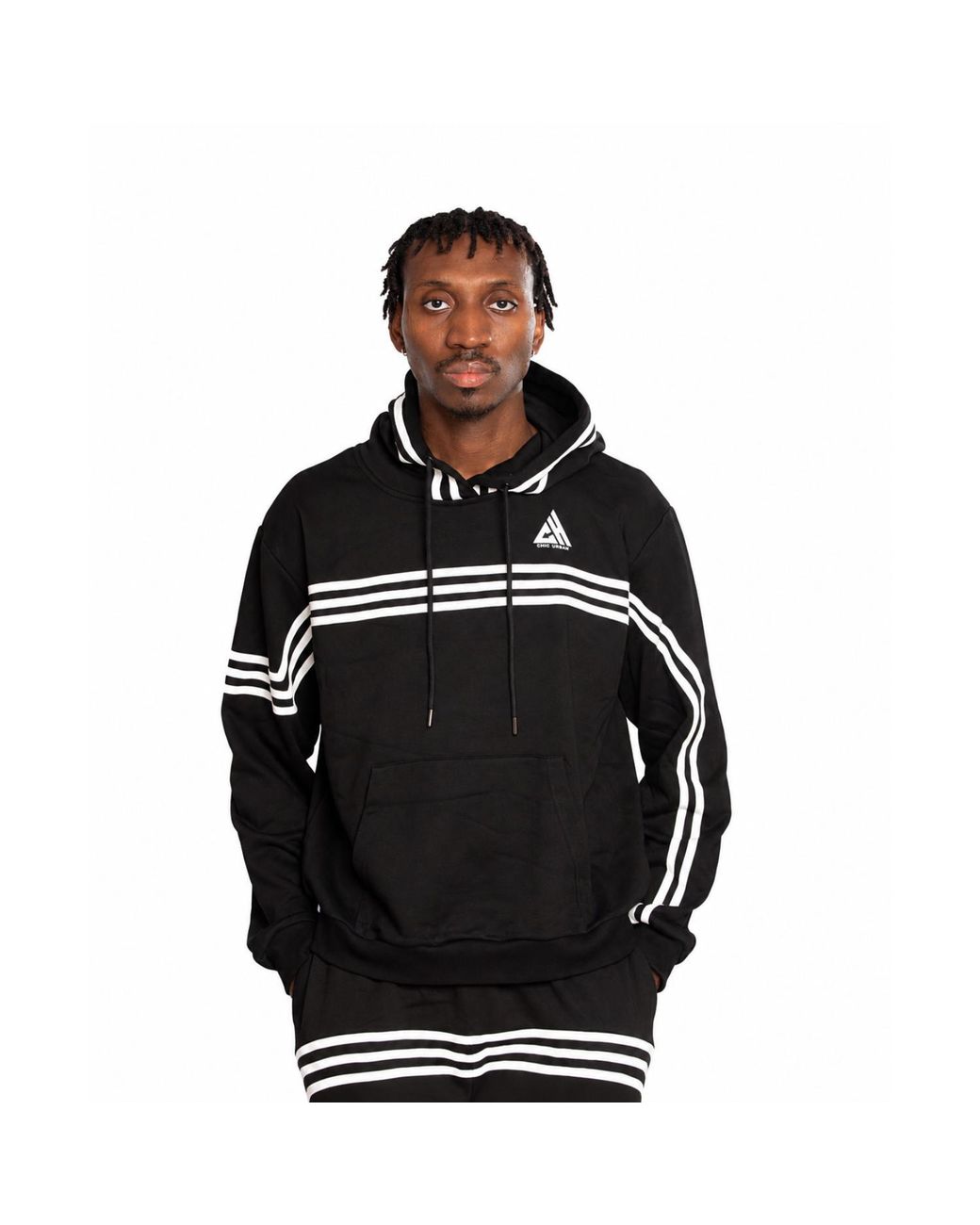 Chic Urban Black Urban Velocity Stripe Hoodie for men