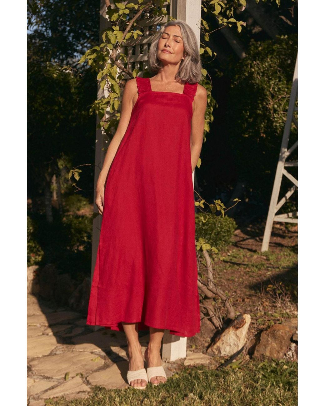 Adrift Clothing Red Clare Linen Sun Dress