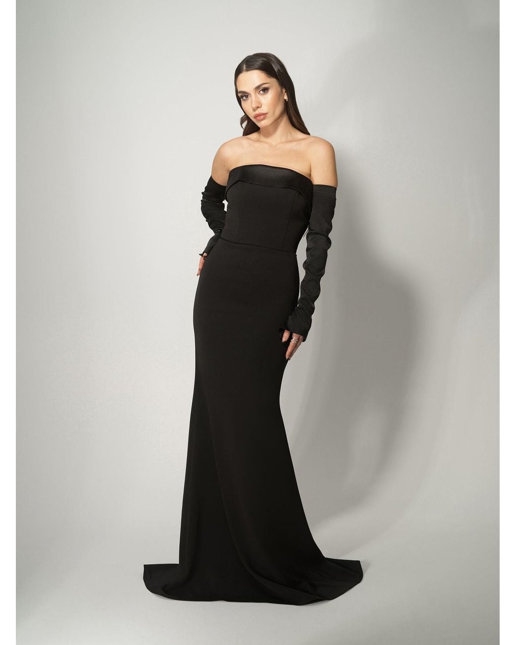 Tia Dorraine Black Femme Fatale Evening Gown With Detachable Sleeves