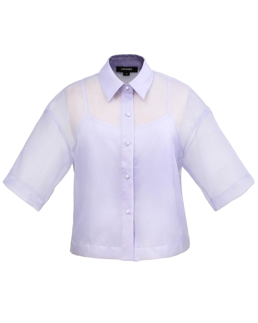 Smart and Joy Purple Short Sleeves Flaps Organza Shirt -Light