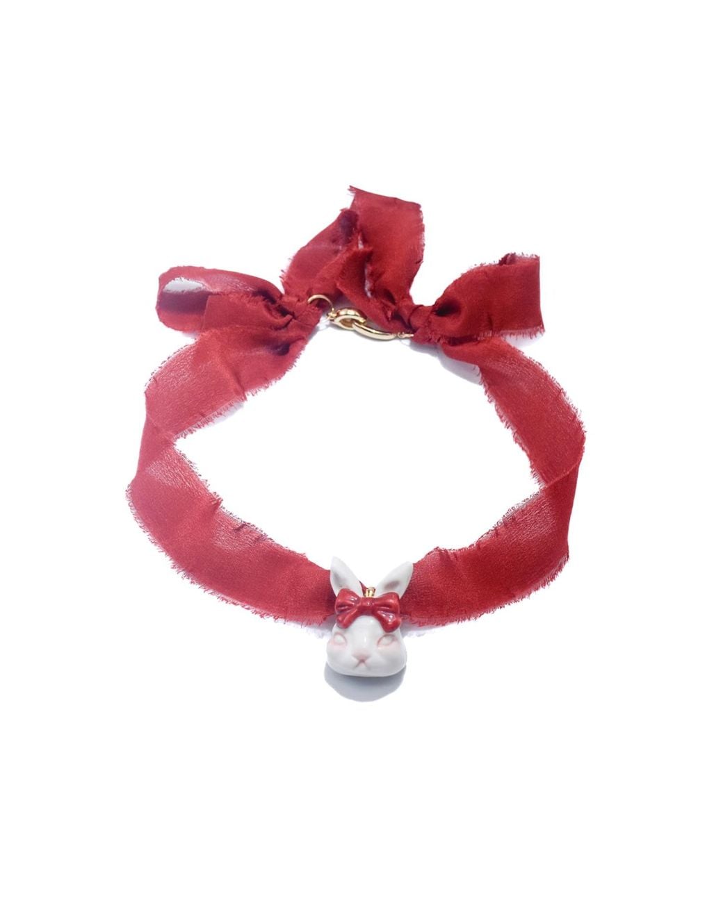 H2 Studio Red Grumpy Bunny Ruby Silk Choker Necklace