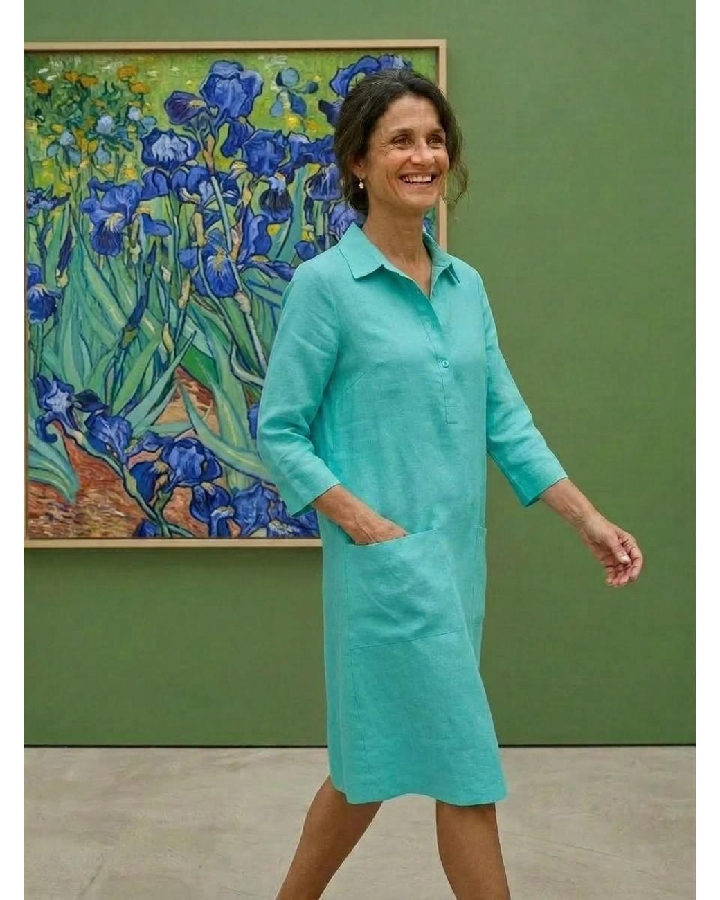 NoLoGo-chic Blue Up Town Linen Shirt Dress