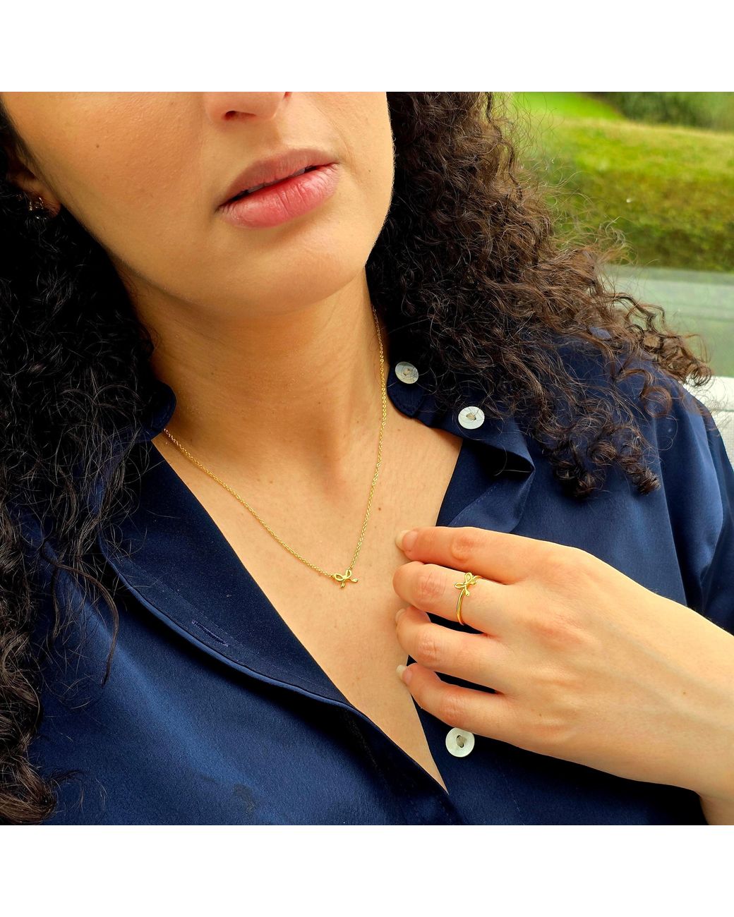 Harfi Metallic Tiny Small Bow Tie Ribbon Plated Necklace