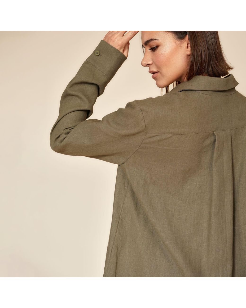 Gunda Hafner Ltd Gray Neutrals Khaki Linen Safari Shirt