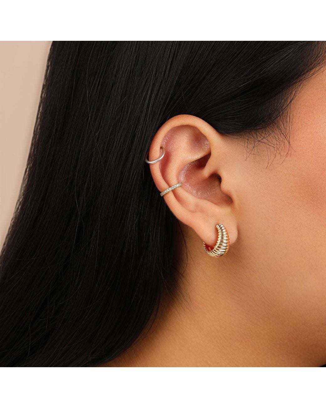Preeti Sandhu Metallic Ridged Basket Vermeil Hoops