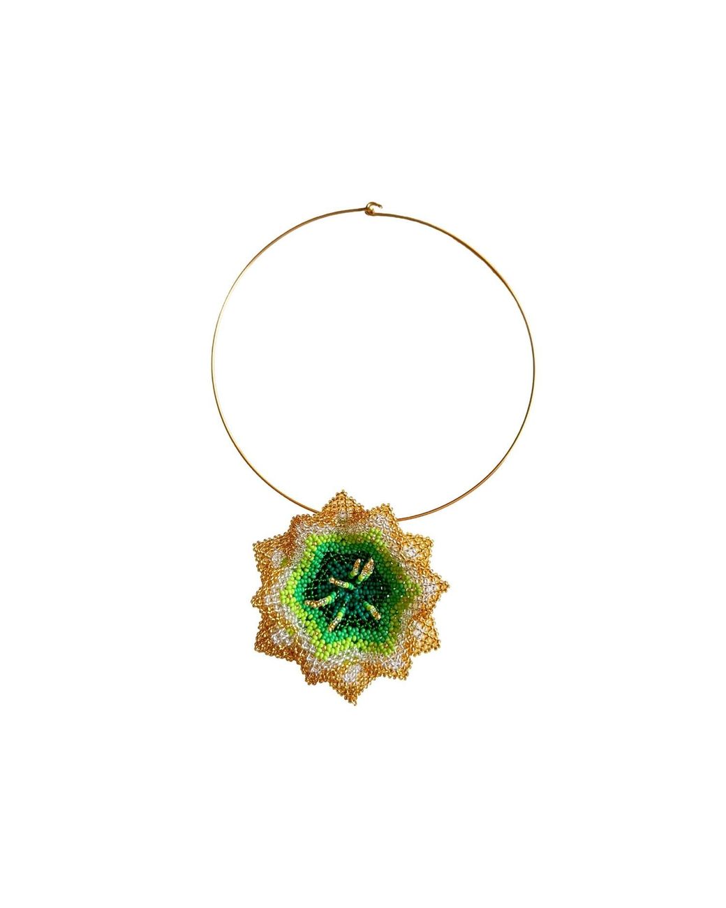 Iliana Arrazola Green Pasiflora Flower Choker, Glass Beads, Beaded Jewelry