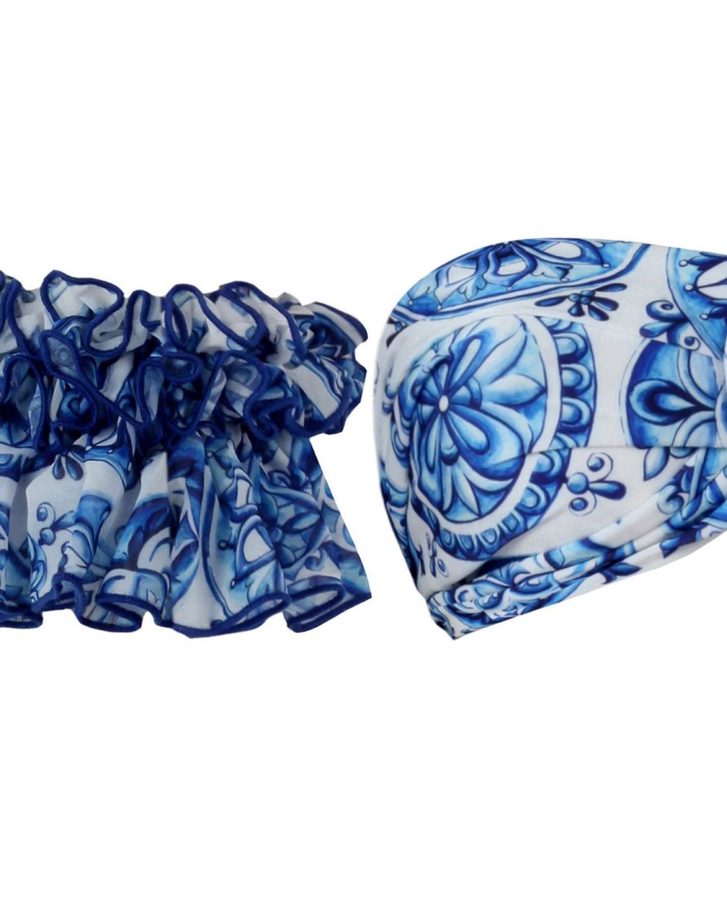 Nur Karaata Blue Marigold Bleu Blanc Bikini Set