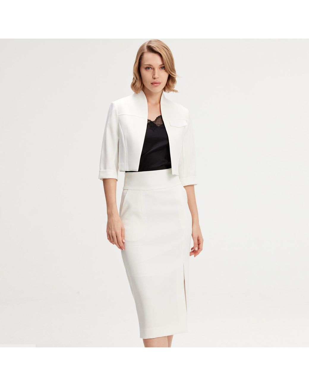 Smart and Joy White Minimalist Crop Jacket