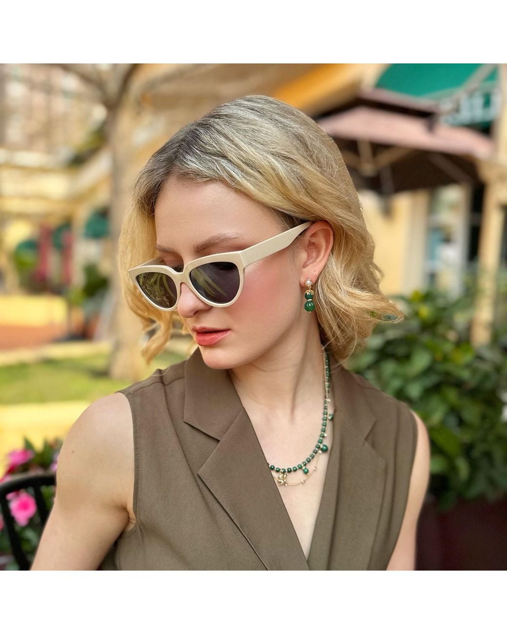 Farra Green Gemstone Adorable Dangle Earrings